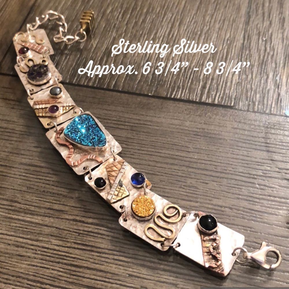 Sterling Silver Artisan Crafted Bracelet, Druzy & Mixed Metals